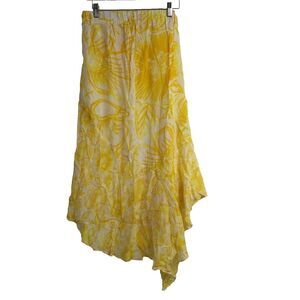 Anthropologie Lilka Womens Semi Sheer Asymmetrical Floral Skirt Yellow Size M